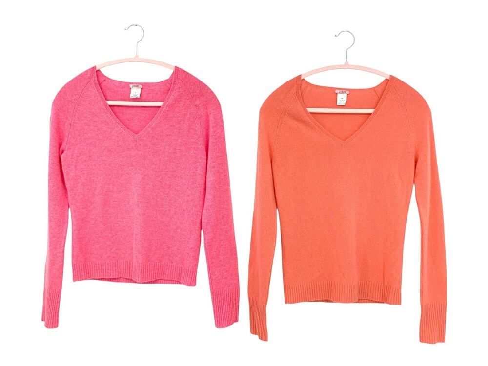 Vintage J. Crew 100% Cashmere V Neck Sweater lot of 2 Size XS made in Hong Kong